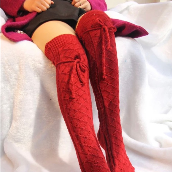 Thigh High Winter Socks Red - Picture 2 of 6